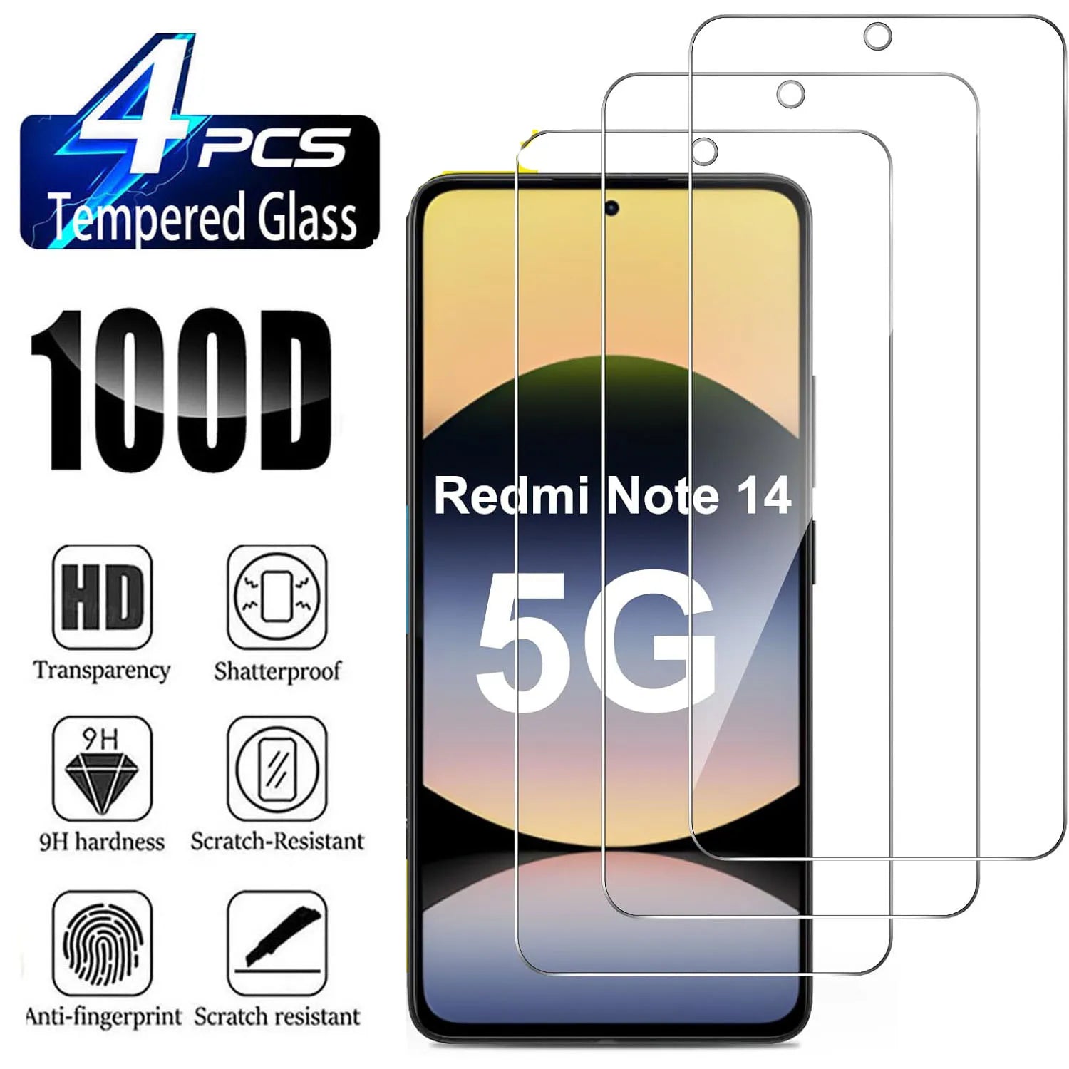 2/4Pcs 9H Screen Protector For Redmi Note 14 5G HD Tempered Glass