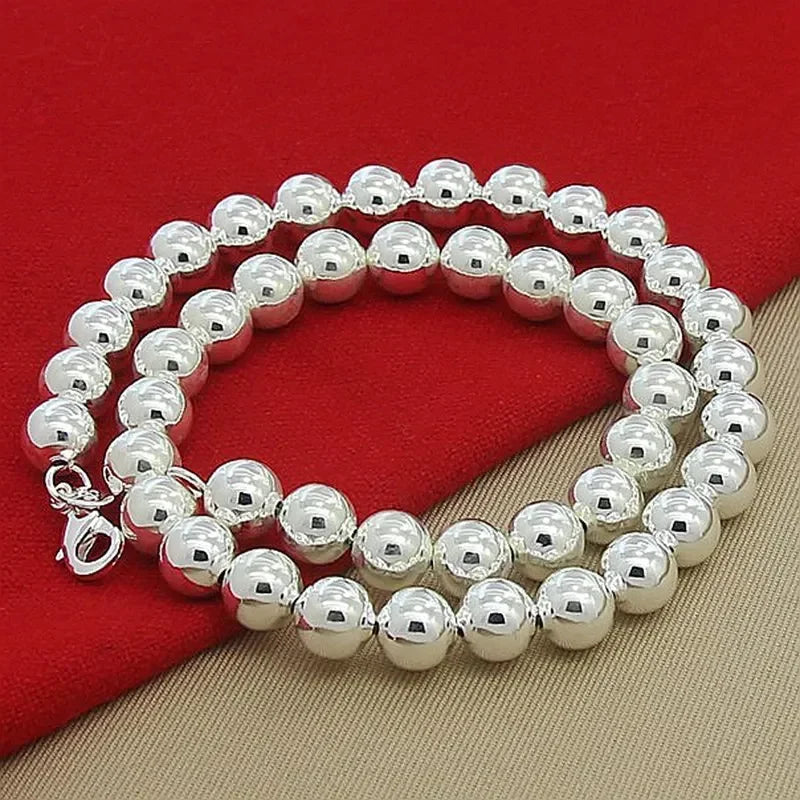 Hot 925 Sterling Silver 4MM/6MM/8MM/10MM Smooth Beads Ball Chain Necklace For Women Men Fashion Jewelry wedding accessories