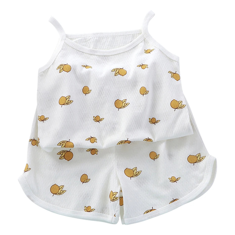 2 Pcs Children's Vest Sets Kids A-class Cartoon Print Girl Camisoles Baby Summer Clothes Shorts Girls' Home Clothes Pajama Sets