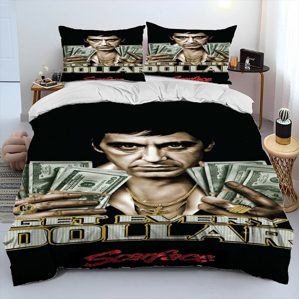 Movie Scarface Tony 3D Printing Comforter Bedding Set,Duvet Cover Bed Set Quilt Cover Pillowcase,King Queen Size Bedding Set Kid