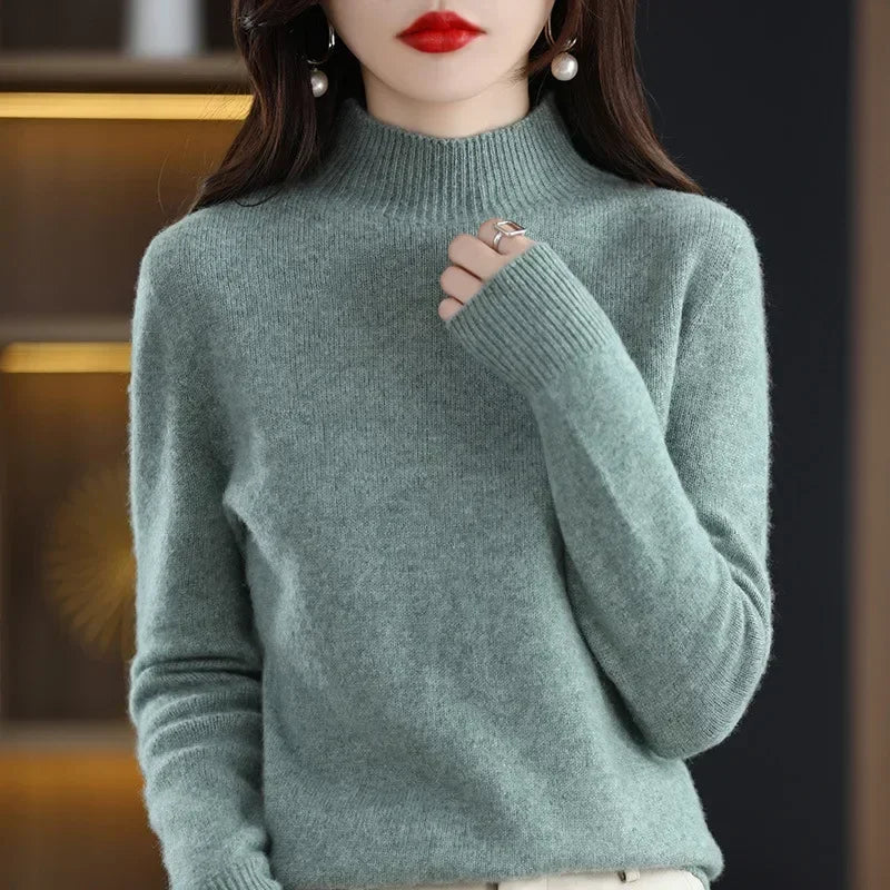 Women's Knitwear Autumn Winter Sweater Korean Basic Solid Long Sleeve Pullovers Warm Bottoming Shirts Half High Collar Black Red