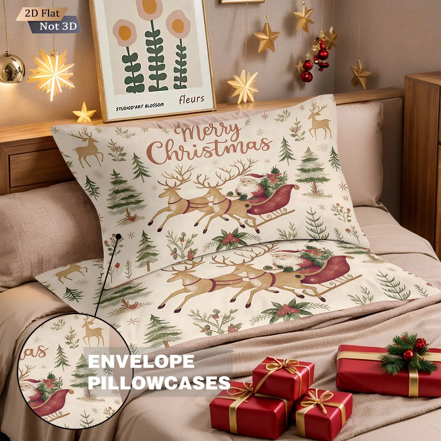 3pcs Santa Claus printed coreless bedding set, multi size bedroom dormitory duvet covers, soft and machine washable decoration