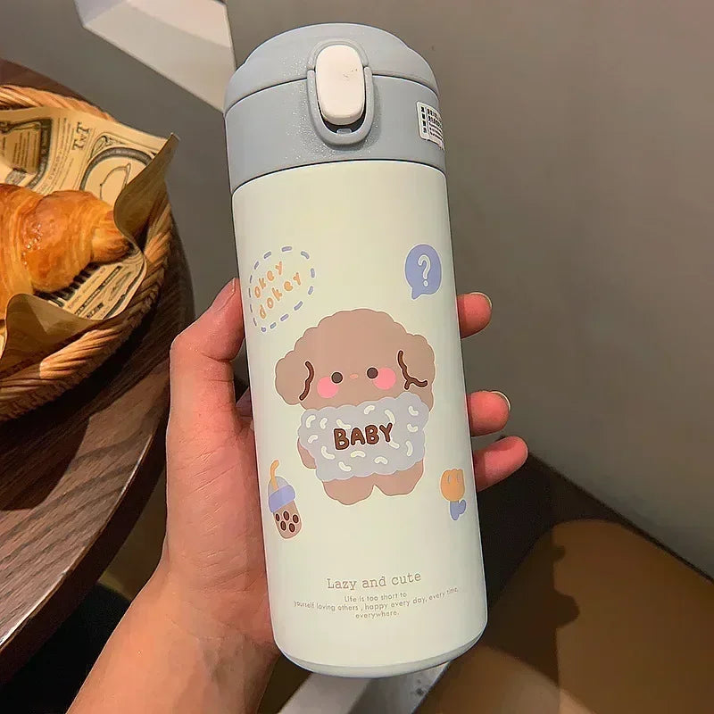 380ML Stainless Steel Thermos Vacuum Flask Cute Cartoon Thermal Water Bottle for Girls Insulated Straw Cups Tumbler Drinkware