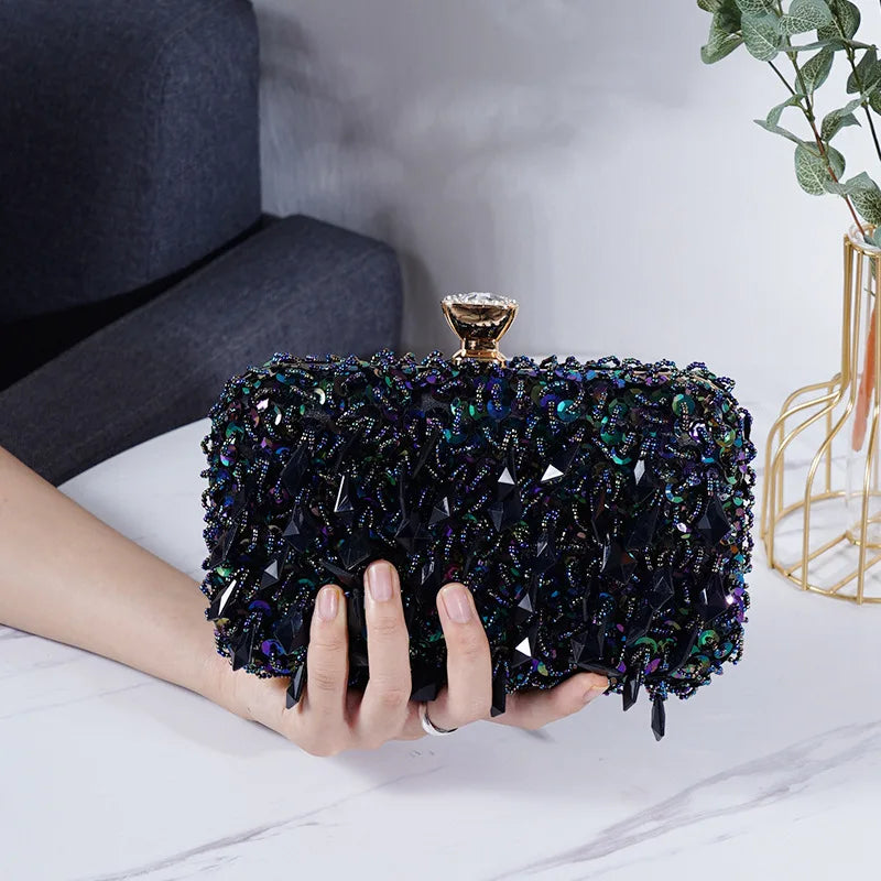 2022 New Women's Evening Bags Fashion Luxury Sequin Beaded Banquet Handbags Clutches Ladies Chain Small Shoulder Bag Purses