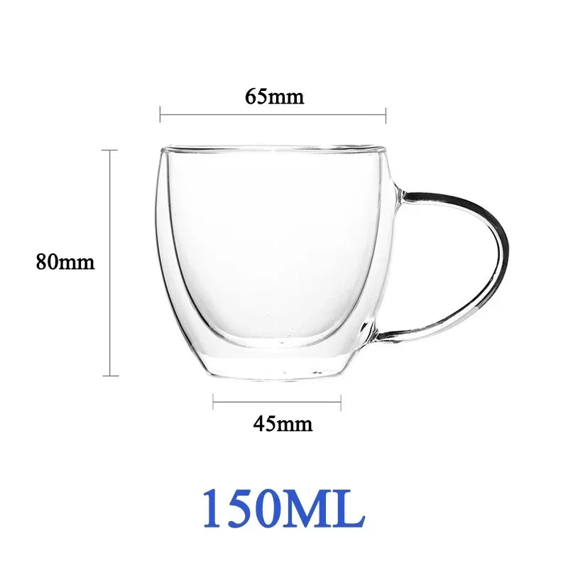 1-6PCS 80-450ML Heat Resistant Double Wall Tea Glass Cup Beer Coffee Handmade Creative Cold Beverage Transparent Drinkware Set