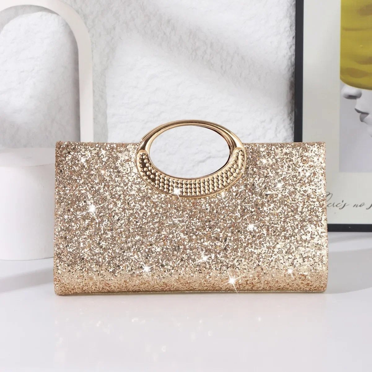 Retro Large round Ring Clutch Bag Evening Bag High Texture Flash Fashion Trend Handheld Bag Polyester Fiber Vintage Style