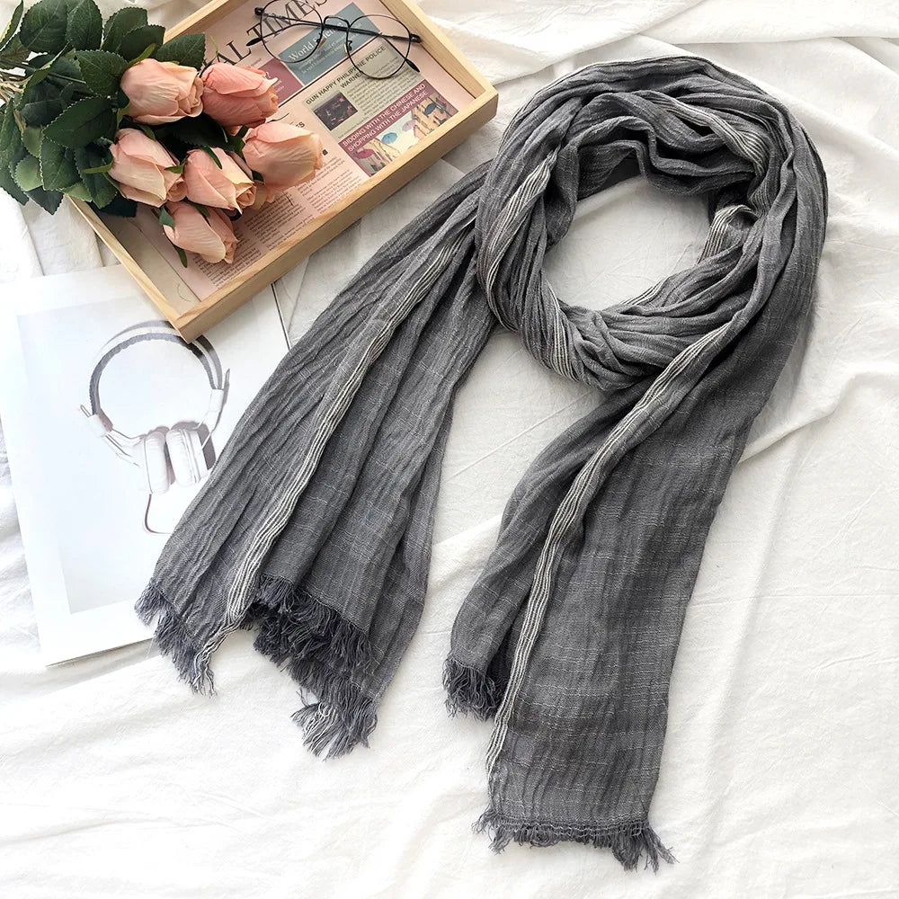 Cotton Linen Men Scarf Autumn Winter Black Navy Striped Tassel Scarves Men's Shawl Wrap Fashion Male Accessories Bufandas