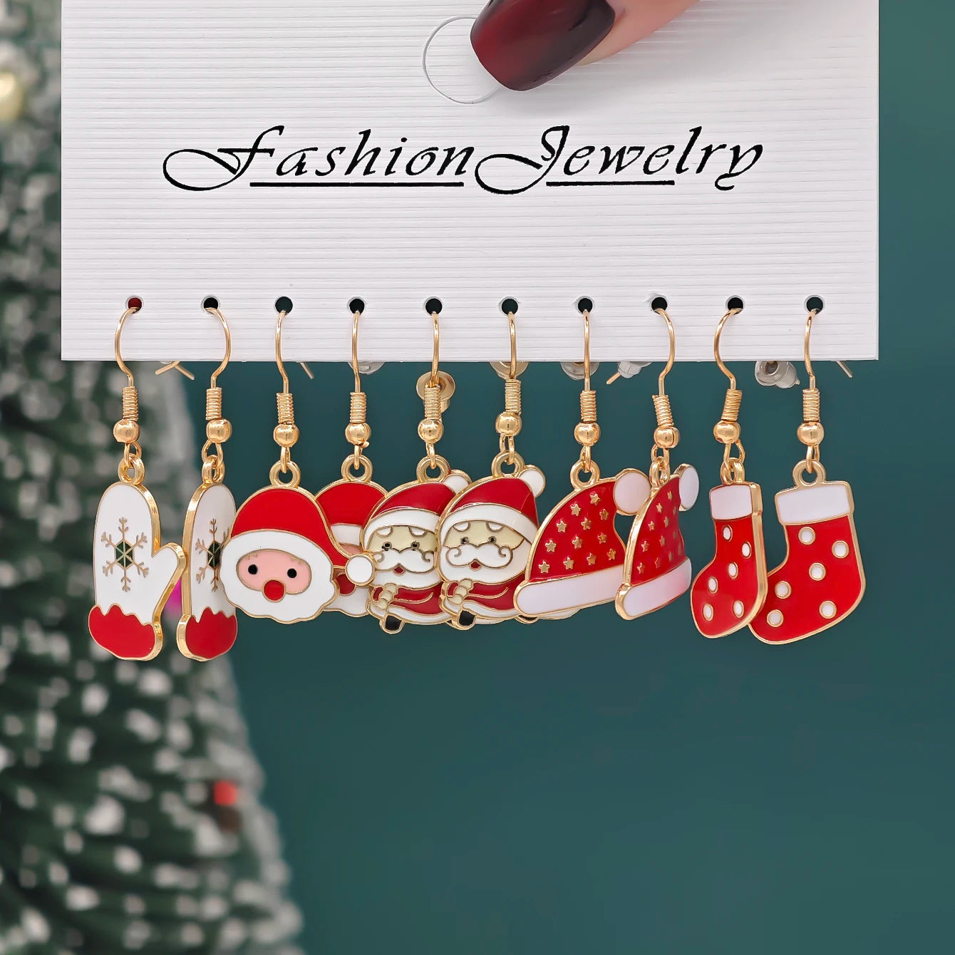 10/40pcs New Christmas Set Cross border Hot Selling Cartoon Dripping Oil Elk Santa Claus Christmas Tree Earrings for Women