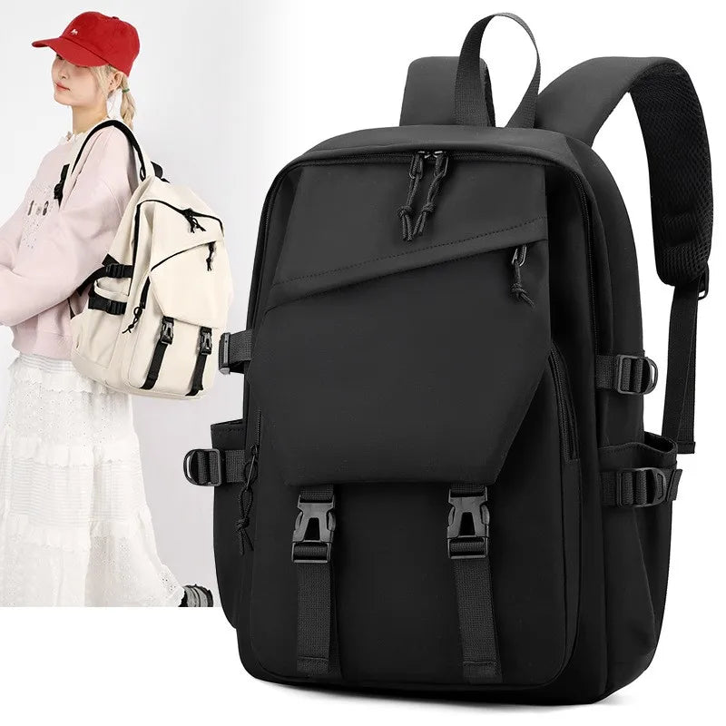 One 15 Inch Polyester Waterproof Solid Color Simple Men's Backpack Fashion Couple Student Computer Backpack