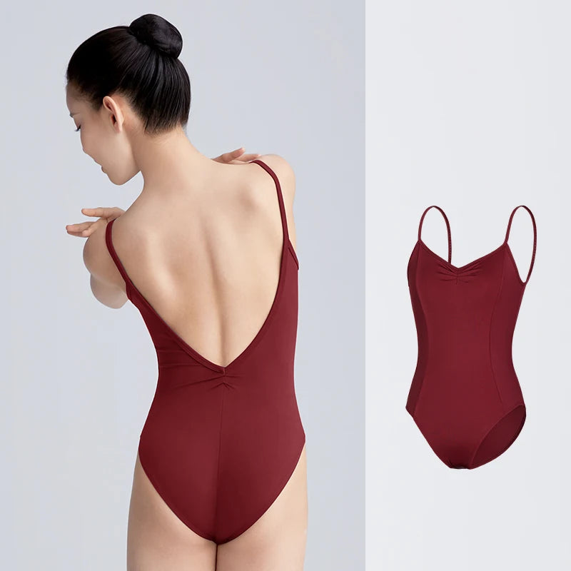 Girls Women Ballet Leotards Spaghetti Strap Camisole Dance Leotard Low Back Gymnastic Dance Bodysuit with Lining Ballet Bodysuit