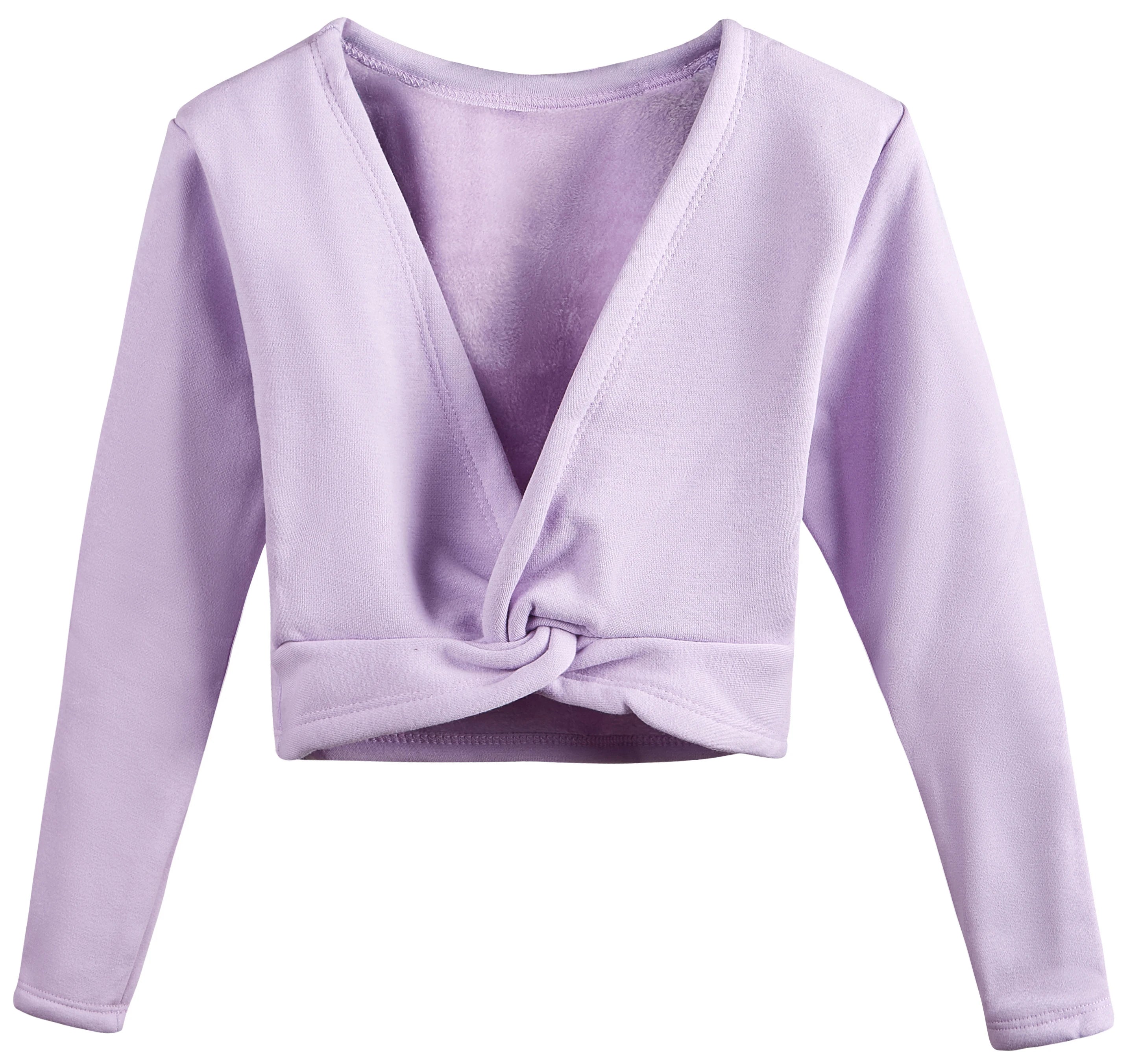 Girls Ballet Wrap Tops Kid Long Sleeve Dance Sweater Velvet Inner Classic V-neck Pullover for Gymnastic Dance Wrap Cardigan Tops