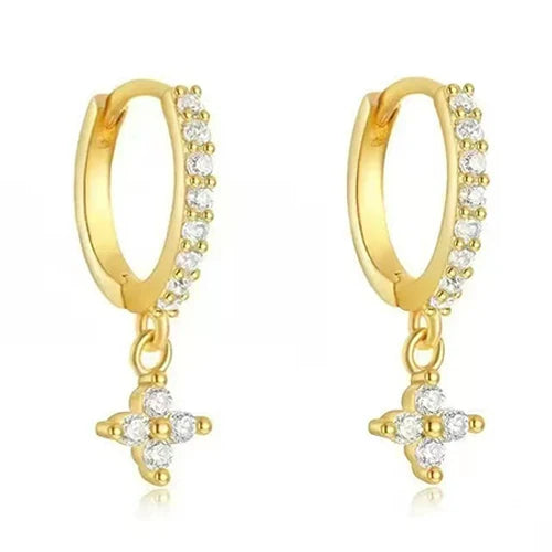 New Design Gold Color Earrings Stack Hoop for Women Girl Unique Zircon Flower Stud Earring Lobe Helix Cartilage Piercing Jewelry