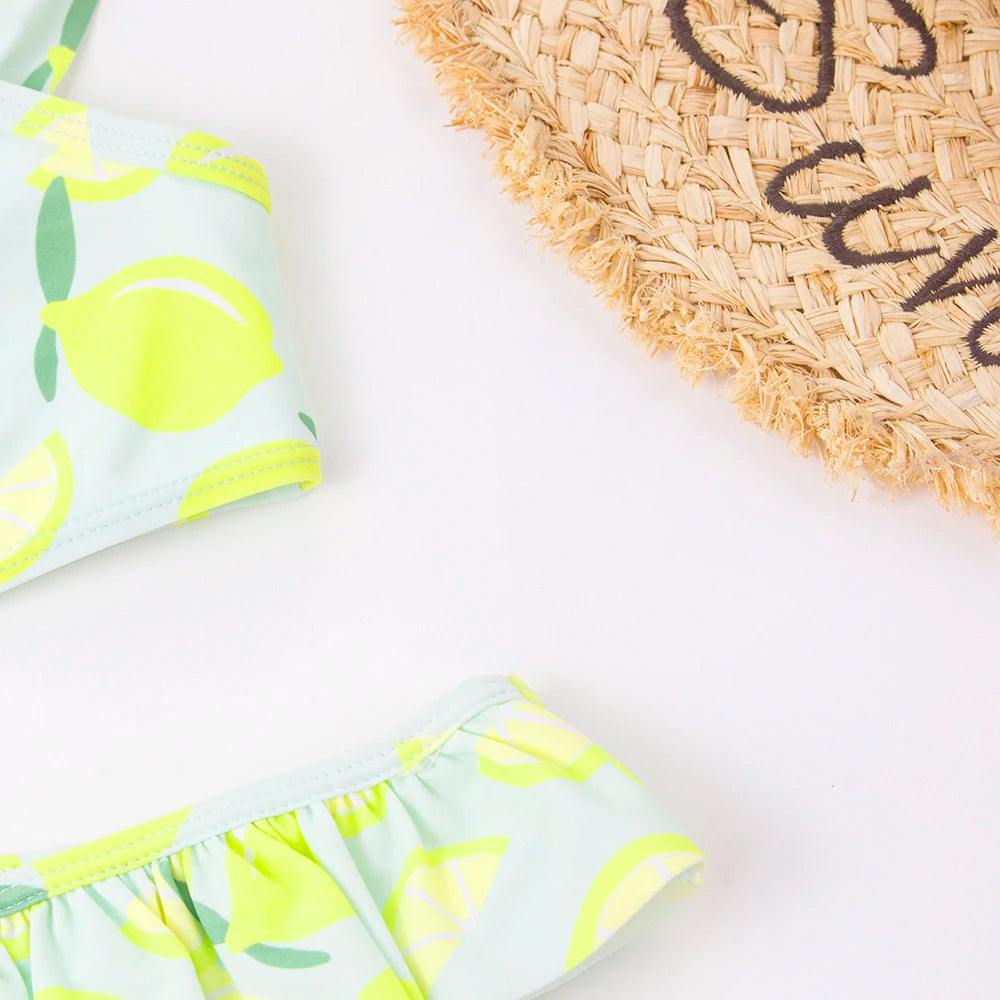 Ruffle Lemon Print Baby Kids Swimwear Swimsuit Summer Beach Cute Girls Kids Bikini Set 3-8Years Outdoor Children Swimming Suit