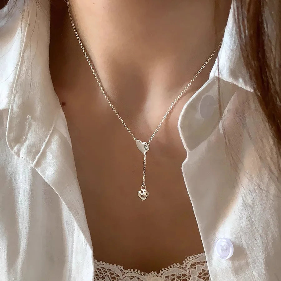 925 Sterling Silver Necklace Heart Pendant Love Adjustable Choker Elegant for Women Girl Jewelry Gift Dropshipping Wholesale