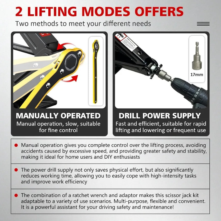 Portable Car Scissor Jack for Tesla Model Y Model 3 S X Tire Changing Kit with 5512 LBS 2.5 Ton Black Scissor Jack Socket Drill