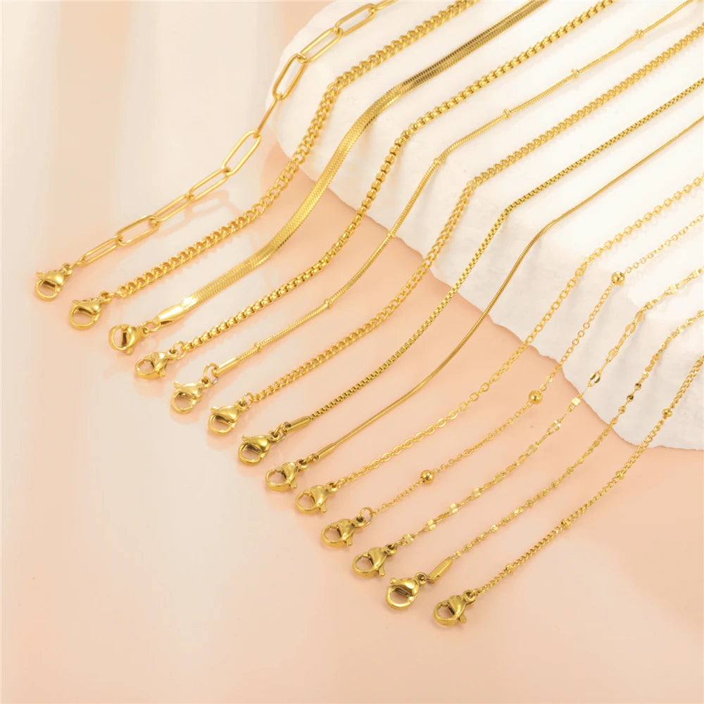 Skyrim Stainless Steel Gold Color Chain Necklace Women Minimalist Cuban Paperclip Twisted Snake Chain Fashion Jewelry Wholesale