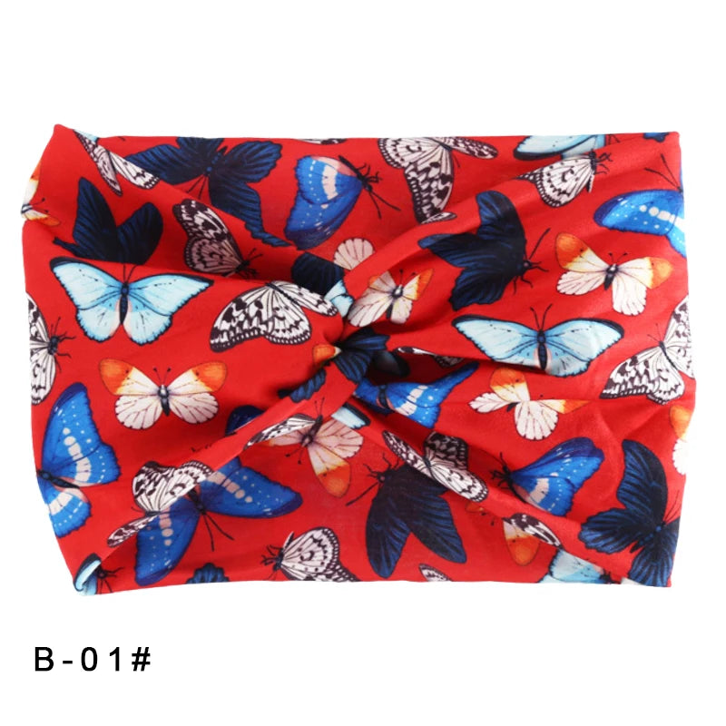 Printed Wide Elastic Headband Pilates Yoga  Running Cycling Hairband Turban Makeup Hair Hoop Makeup Headwrap for Women Girl