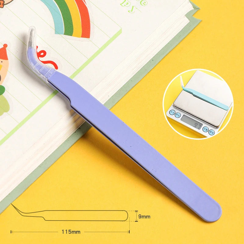 Stainless Steel Straight Curved Tweezers Colorful Pink Blue Purple DIY Eyelash Tweezer Nail Art Sticker Rhinestones Picking Tool