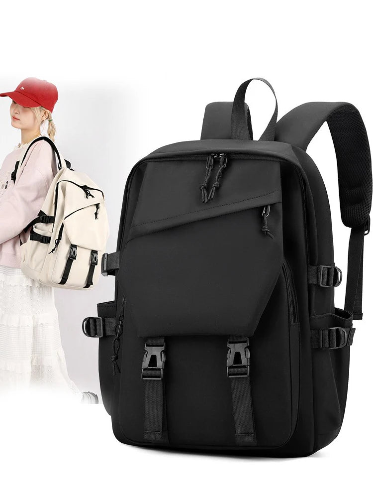 One 15 Inch Polyester Waterproof Solid Color Simple Men's Backpack Fashion Couple Student Computer Backpack