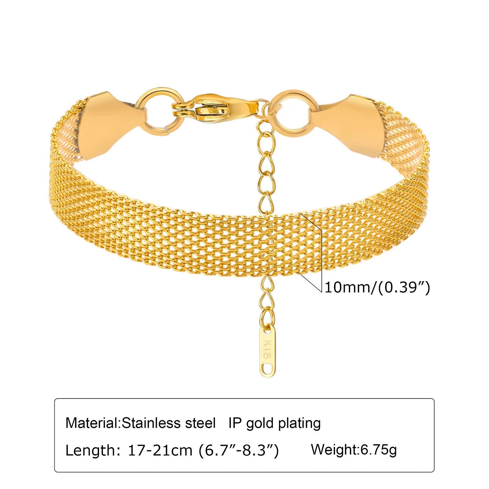 Stainless Steel 18K Gold Plated Bracelet for Women, Adjustable Weaving Mesh Chain, Exquisite Jewelry Gift