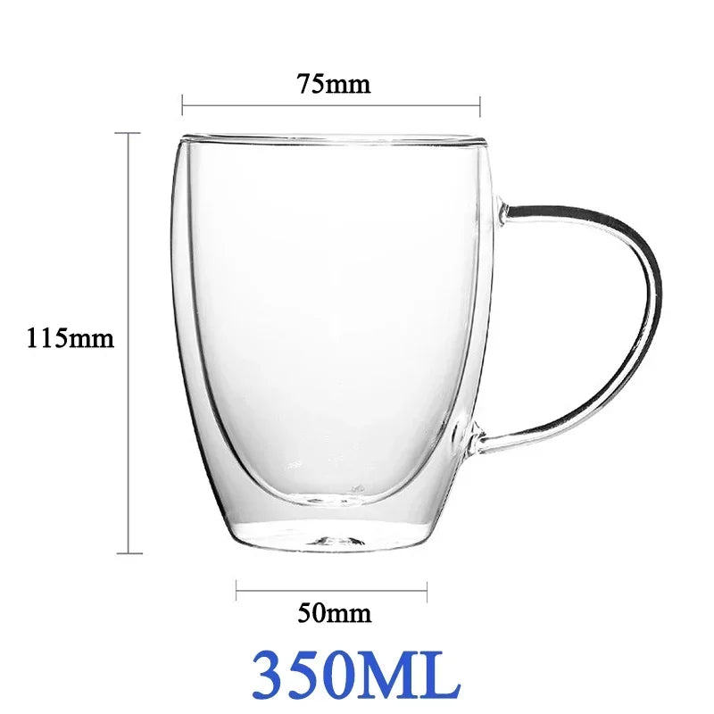 1-6PCS 80-450ML Heat Resistant Double Wall Tea Glass Cup Beer Coffee Handmade Creative Cold Beverage Transparent Drinkware Set