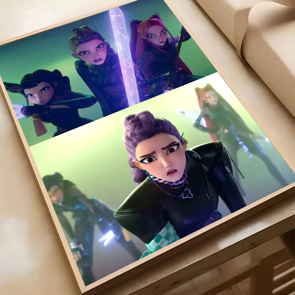 Hot Movie K-pop D-Demon H-Hunters Anime Poster Waterproof HD Art Wall Decal Self-Adhesive Print. Aesthetic Home Room Decor for L