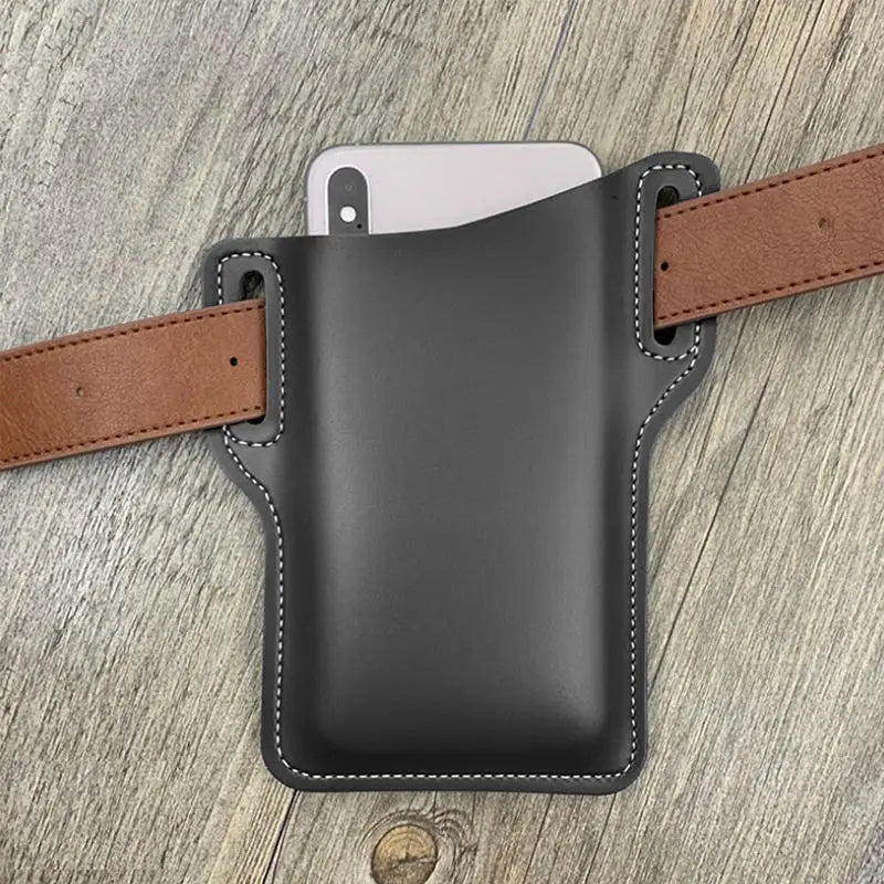 Fashion Men Belt PU Leather Waist Bag Case Vertical Multifunctional Portable Phone Waistpack Card Bag Travel Casual Phone Bags