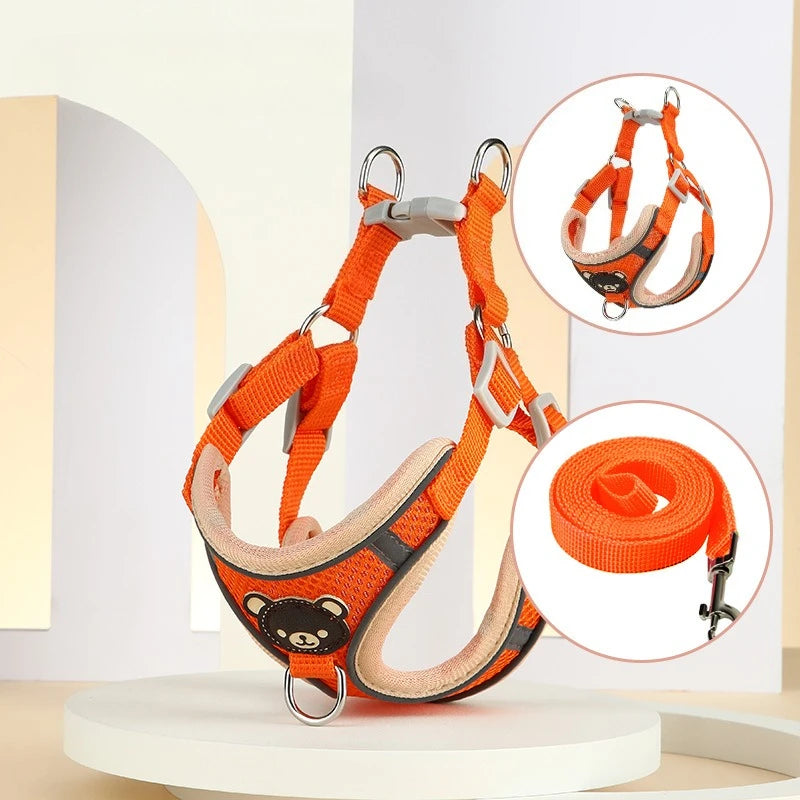 Dog Harness Adjustable Vest Walking Traction Rope Set for Dog Collar Breathable Mesh Harness for Small Medium Cat Dog Pet Lead