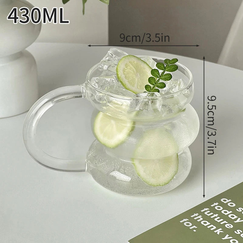 Transparant Drinking Glass Cup Creative Wave Shape Iced Coffee Tumbler Cup Juice Milk Tea Mug Drinkware Water Glasses Ripple Mug