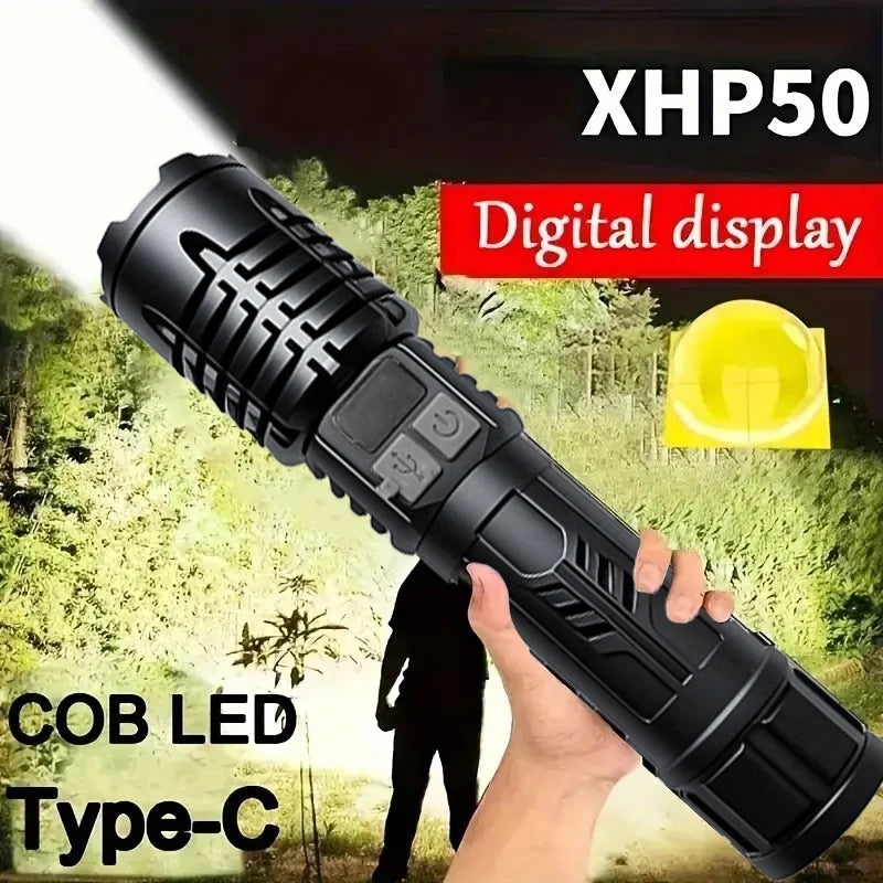 High Lumen Waterproof Tactical Flashlight - 5 Modes, Rechargeable, High Brightness, Durable ABS for Outdoor, Camping, Emergency