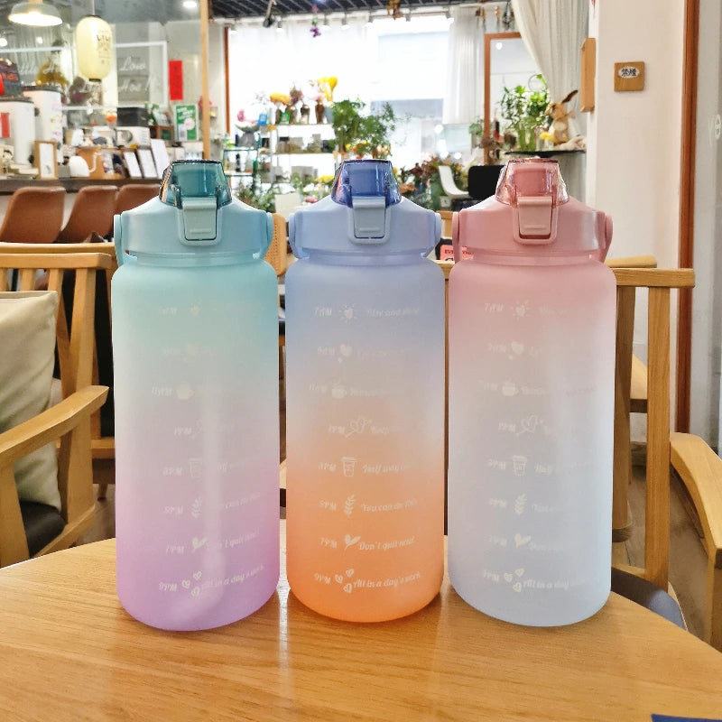 2000ml Sports Drinking Bottles with Time Marker Men Women Water Bottle with Straw Large Capacity Outdoor Cup Fitness Drinkware
