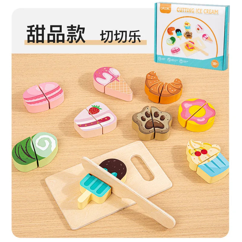Simulation Kitchen Pretend Toy Wooden Classic Game Educational Toy For Children Kids Gift Cutting Fruit Vegetable Food Set