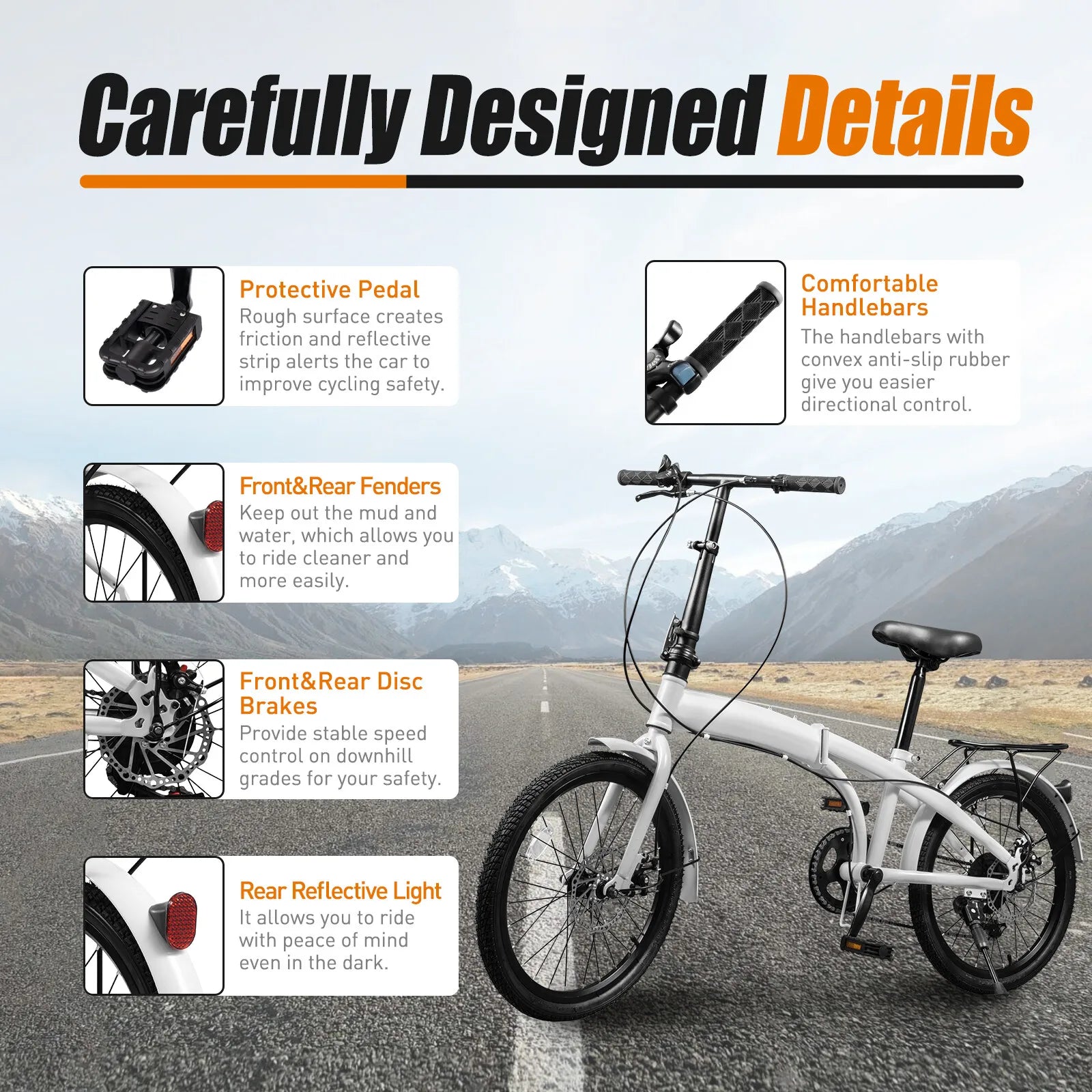 20 Inch Folding Bike 7 Speed Gears High Carbon Steel Frame Adjustable Seat Portable Bicycle for Adults