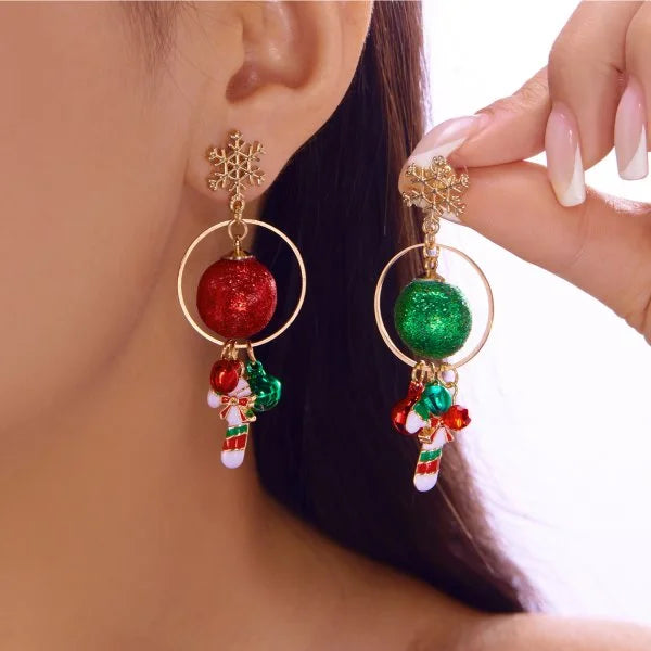 Trendy Christmas Asymmetrical Santa Claus Snowman Snowflake Dangle Earrings for Women Xmas Tree Earring Girls New Year Jewelry