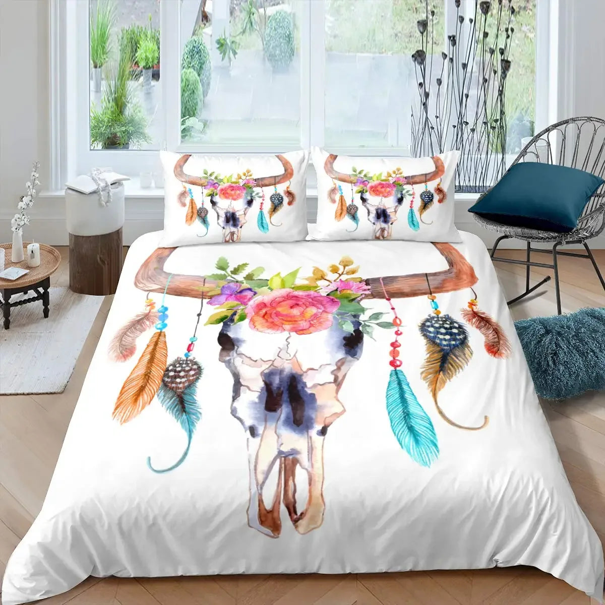 Dream Catcher Duvet Cover Set Purple Bedding Set Chic Boho Mandala Floral Feather Design Galaxy Comforter Cover Set Queen Size