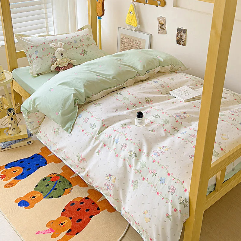 3pcs New Printed Quilt Set for Ladies Bedroom Apartment Student Dormitory Sweet Wind Cartoon (1pc Quilt Set +2pcs Pillowcase)