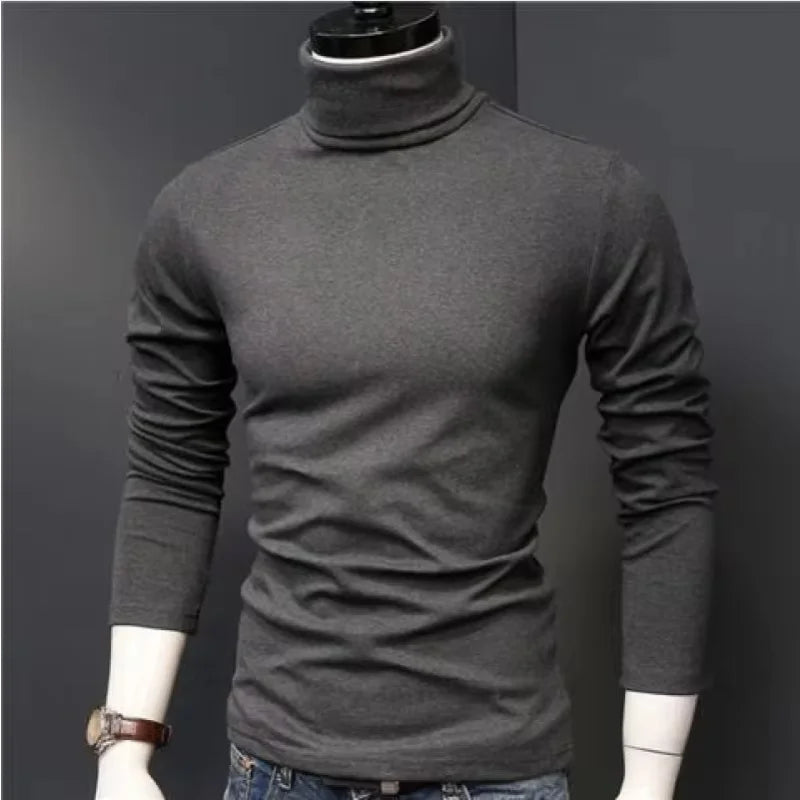 Autumn Winter Mens Turtleneck Sweaters Casual Thermal Long Sleeve Slim Fit Pullovers Stretch Basic Tops Sweatshirt Jumper TShirt