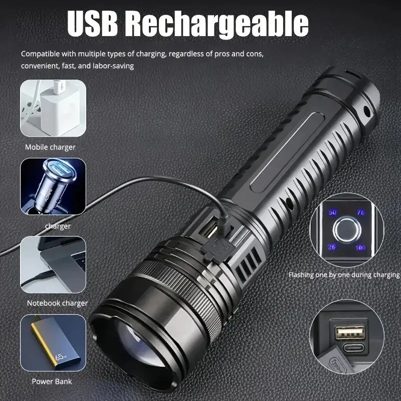 10000W Built-in Battery Flash Light Emergency Spotlights 9km 990000000LM Most Powerful Led Flashlights Tactical Torch 25000mah