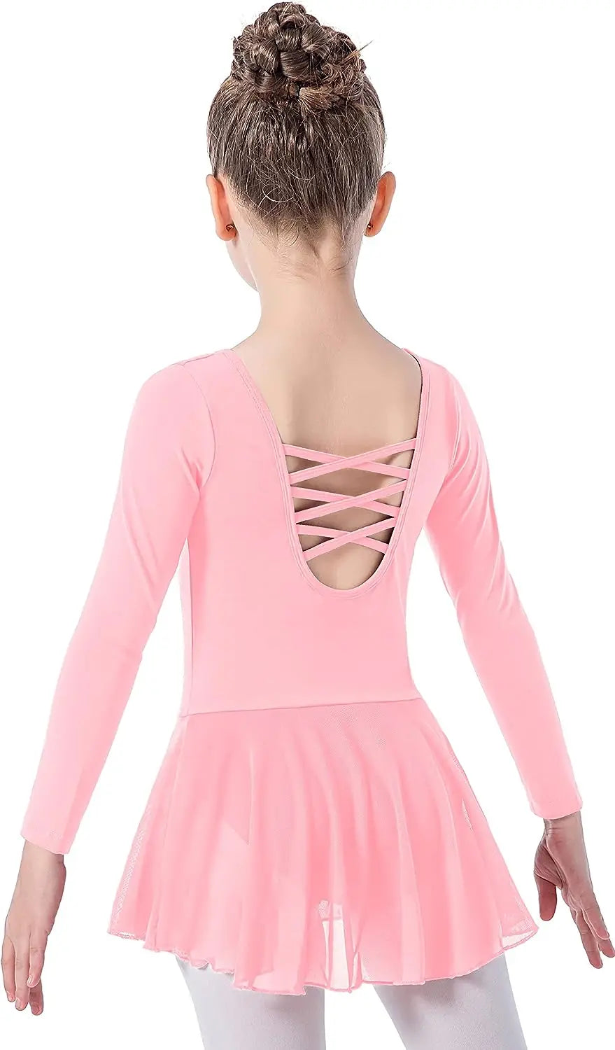 Girls' Ballet Leotard Toddler hollow out  Back Dorsal do alternately  Long Sleeve Skirt Kids Mesh Dance Dress