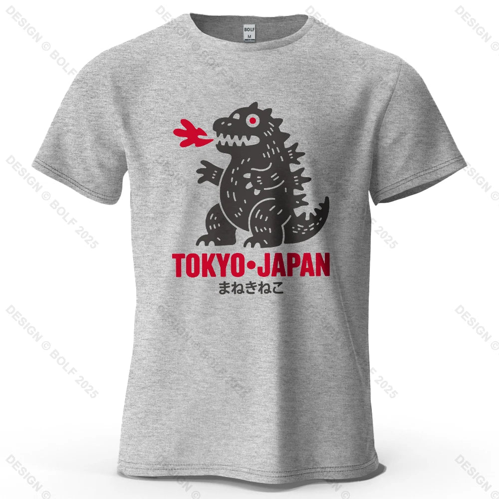 Tokyo Dinosaur Printed Men's T-Shirt 100% Cotton Oversized Japanese Harajuku Graphic Tees for Women Tops Tees Casual Streetwear