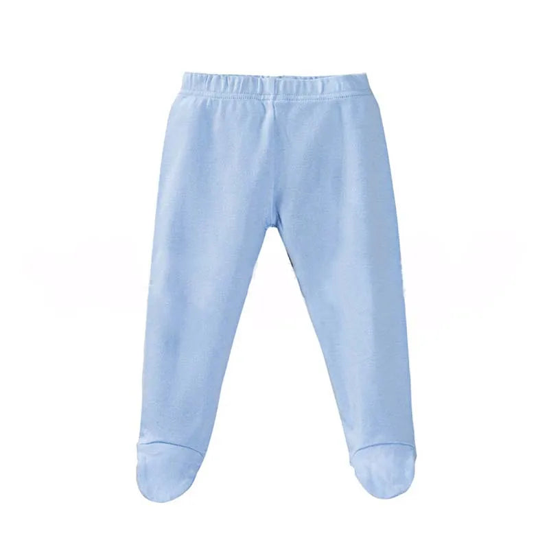 Newborn Baby Boys Girls Pants 0 To 12 Months 100% Cotton Leggings Solid Color Foot Wrap Elastic Waist Trousers Baby Clothing
