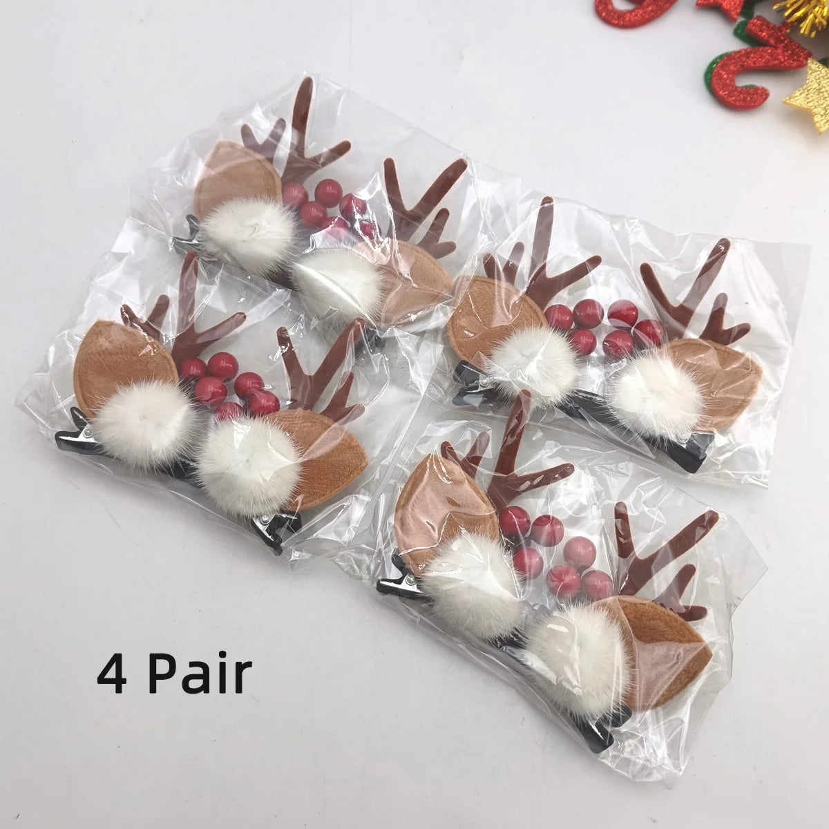 2/4/6/10 Pairs Christmas Elk Ear Hair Clip Women Girl Santa Snowman Hairpin Xmas Party Barrettes For Kids Cosplay Headwear