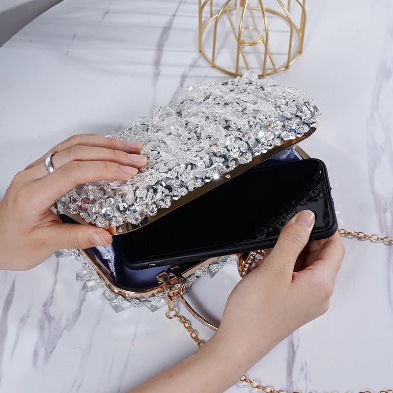 2022 New Women's Evening Bags Fashion Luxury Sequin Beaded Banquet Handbags Clutches Ladies Chain Small Shoulder Bag Purses