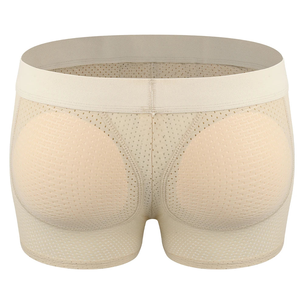 Men Hip Lift Body Shaper Sponge Fake Butt Padded Boxer Briefs Hollow out Breathable Slimming Underwear Body Shaping Enhancement