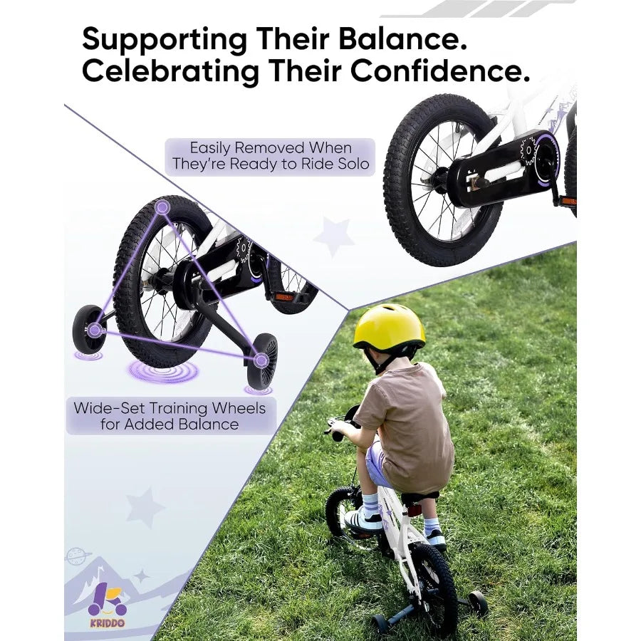 14-16 Inch Bike for Ages 38 Boys and Girls Bicycle with Removable Training Wheels Bicycle for with Hand Brake Coaster Brake Adj