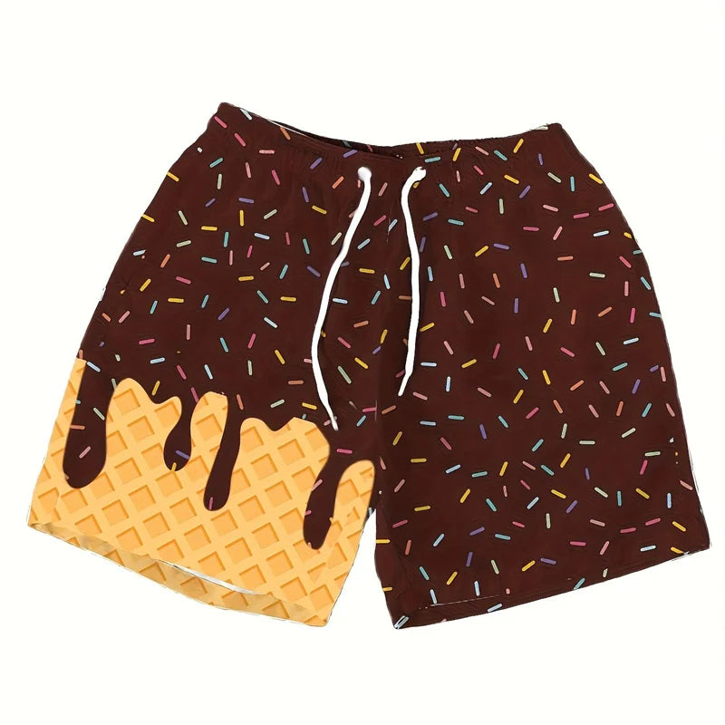 Multi Color Ice Cream Graphic Beach Shorts For Men Kids 3d Printed Cartoon Hawaiian Swimming Trunks Summer Loose Board Shorts