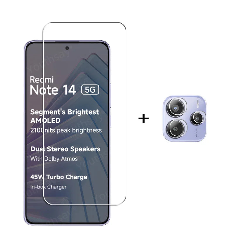 Full Gule Glass For Xiaomi Redmi Note 14 5G Tempered Glass Redmi Note 14 Screen Protector Camera Lens Film Redmi Note 14