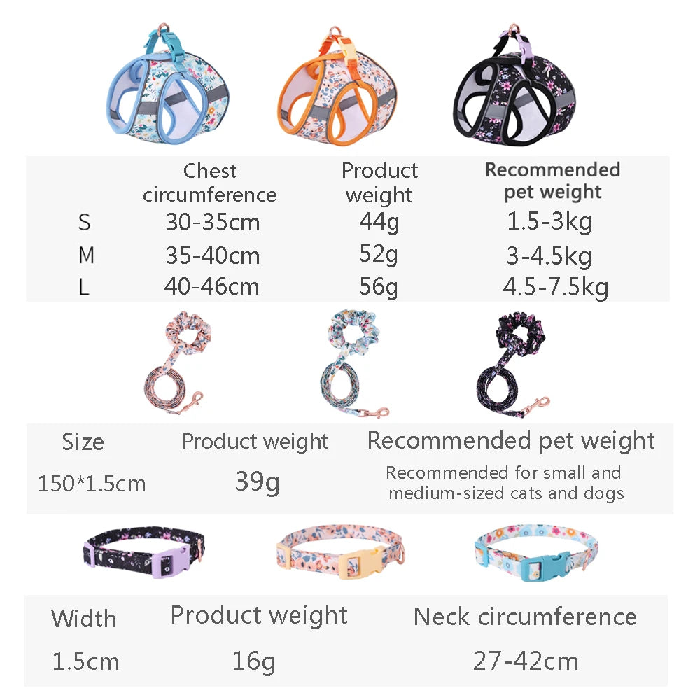 Small Dog Harness Leash Set Cute Traction Bracelet Medium Cat Collar Suit Soft Puppy Vest Harness Adjustable Pet Accessories