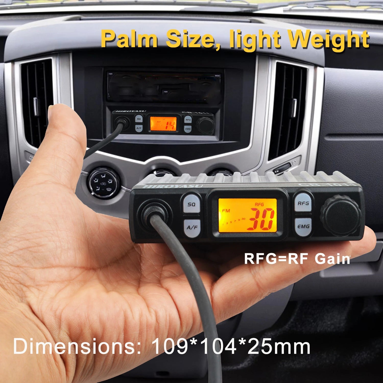 HIROYASU CB-1011 CB Walkie Talkie 27MHz 40Ch FM/AM 8W Mini 26.565-27.99125MHz Mobile Radio for EU PL DE CE UK IN US IT Countries