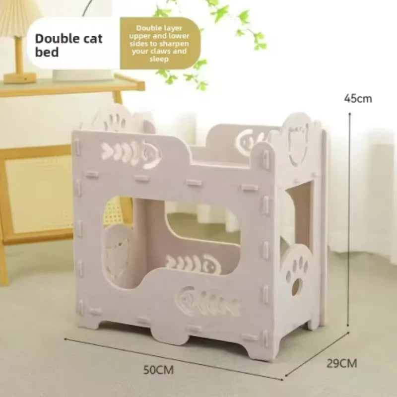 2-Layer Felt Cat House Indoor Multi-Functional Pet Bed for Large Cats And Kittens Removable Washable Breathable Scratching Board